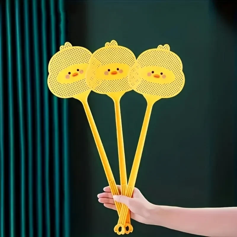 New 3pcs Little yellow Duck Fly Swatter Durable Mosquito Killer with Long Thick Handle Cartoon Design