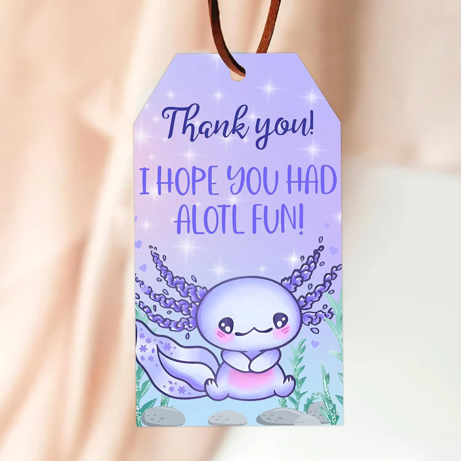 Obrigado Embrulho Tags, Favor Axolotl, Roxo, 50pcs Espero que você tenha diversão! Festa aniversário tema Axolotl roxo