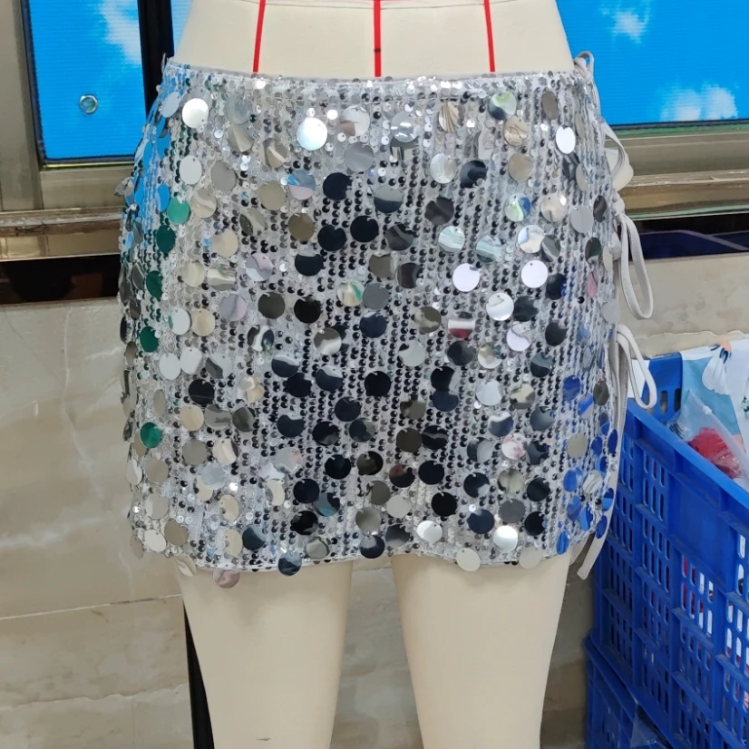 

Женская однотонная мини-юбка Y2K, облегающая летняя облегающая юбка со средней посадкой и блестками, Клубная одежда для вечеринки