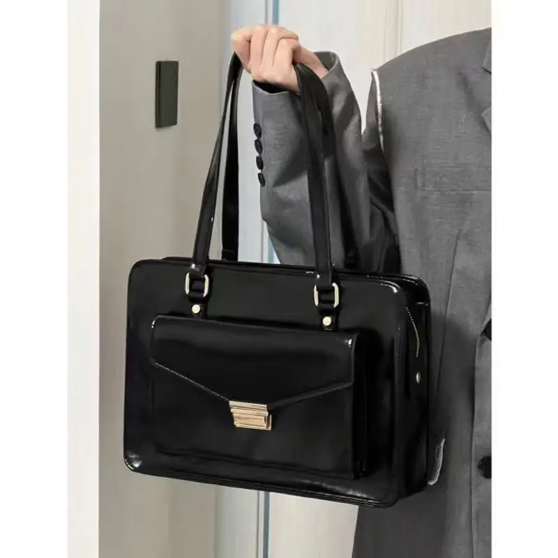 JIAERDI Vintage Black Shoulder Bag Briefcase Women Preppy Style Pu Leather Jk Handbag Ladies Large Capacity Casual Handbags Y2k