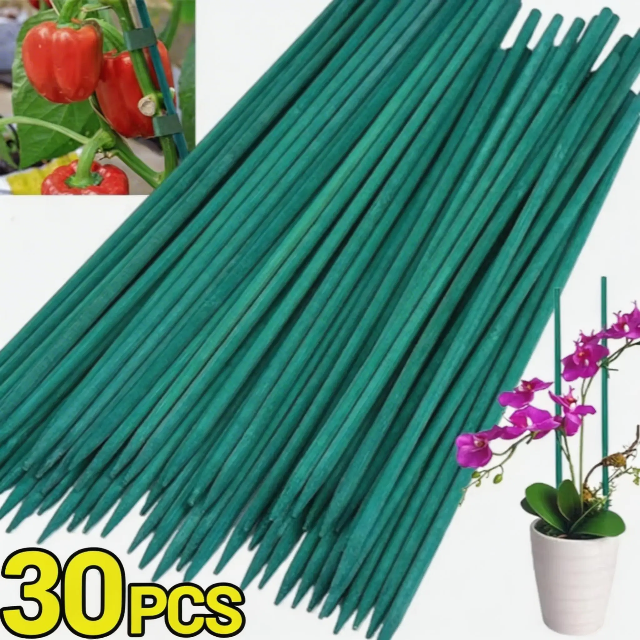 30 peças estacas de suporte de plantas 30 peças de bambu floral suporte pólo multiuso verde jardim varas de bambu com 30 peças laços de fixação de plantas