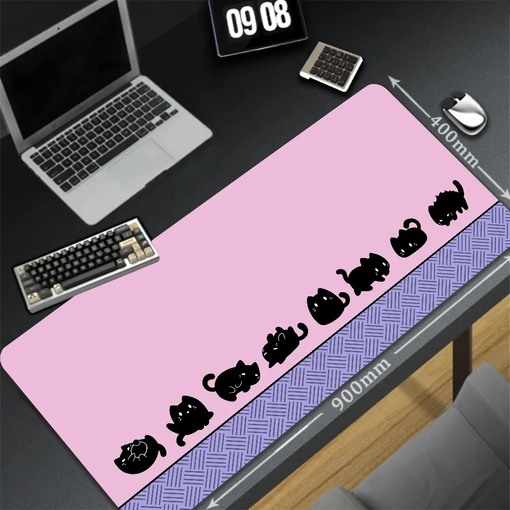 

Gaming Mousepad Black Cat Desk Pad Non-slip Big Mouse Mat XXL Natural Rubber Cushion Pink Table Mat Wave Texture Design Mousepad