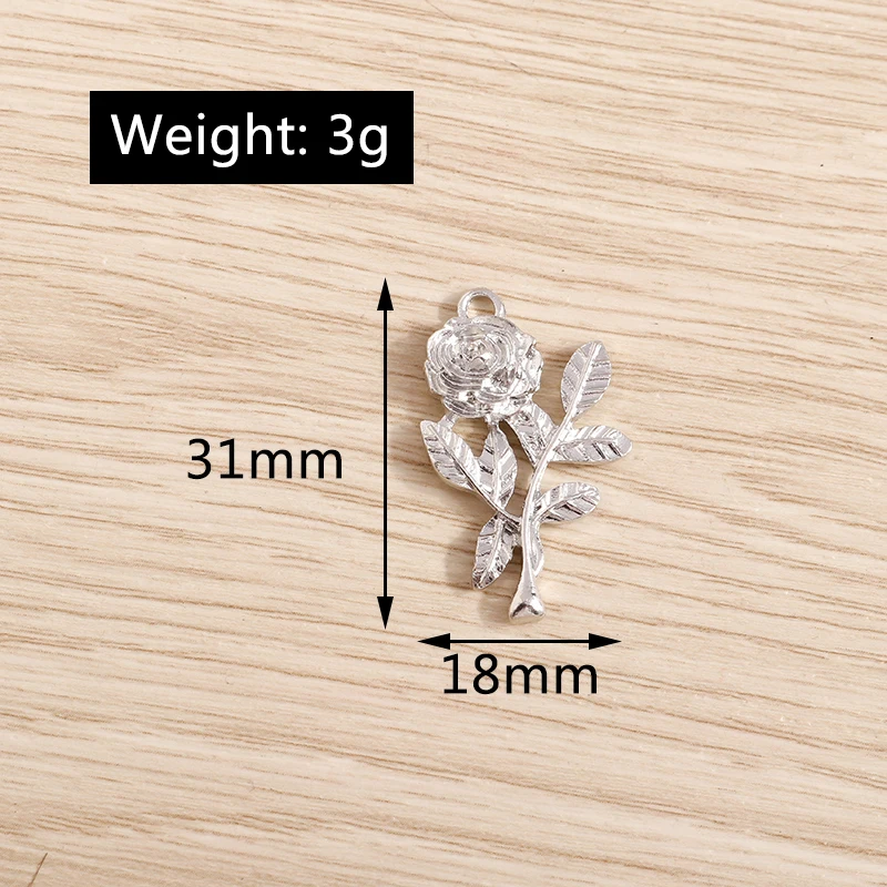 Tusember 10 Stück 31 x 18 mm Legierungsmetall-Rosenblüten-Anhänger für Ohrringe, Halsketten, DIY-Schmuckherstellung, handgefertigte Herstellung – Detail 1