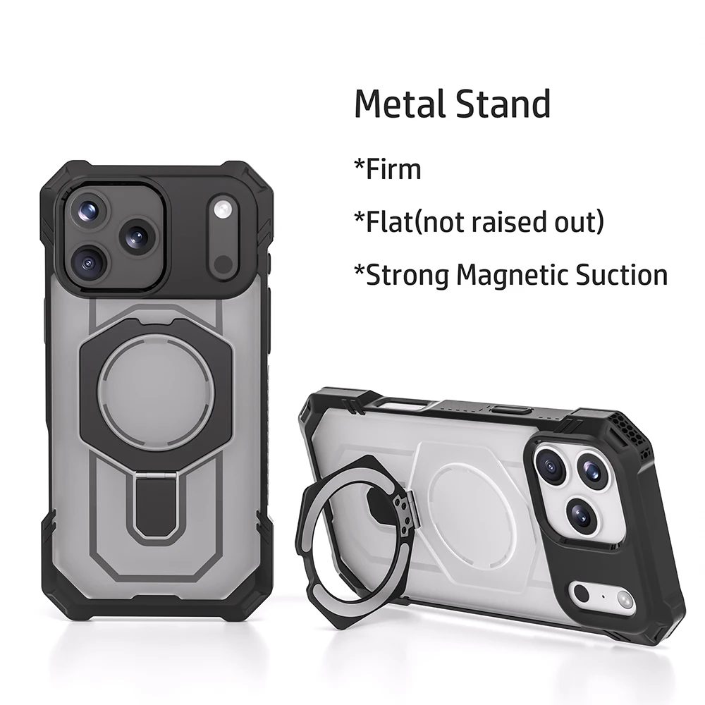 

For iPhone 17 Air Pro Max Case Magsafe Military-Grade Protection Invisible Metal Stand Anti-Fall Anti-Slip Grip Bumper Cover