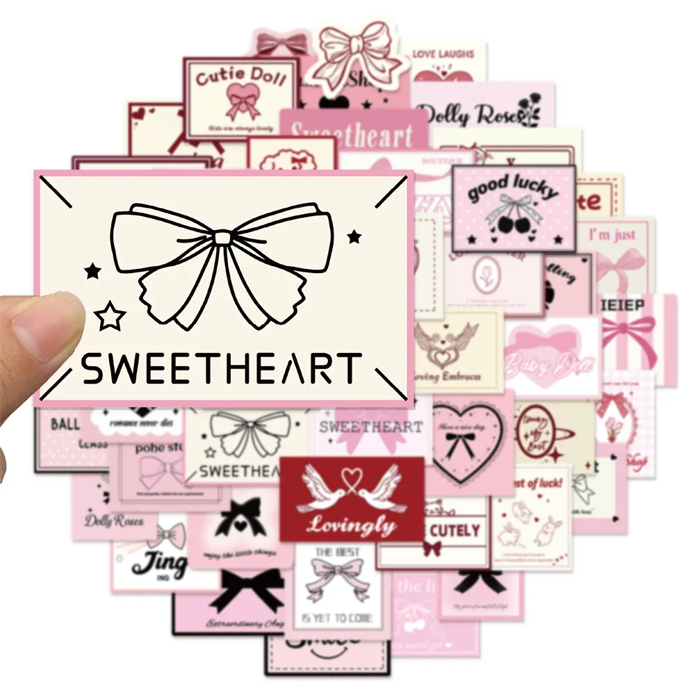 50PCS Pink Fun Bow Graffiti Sticker Handbag Decoration Luggage Notebook Helmet Waterproof Sticker