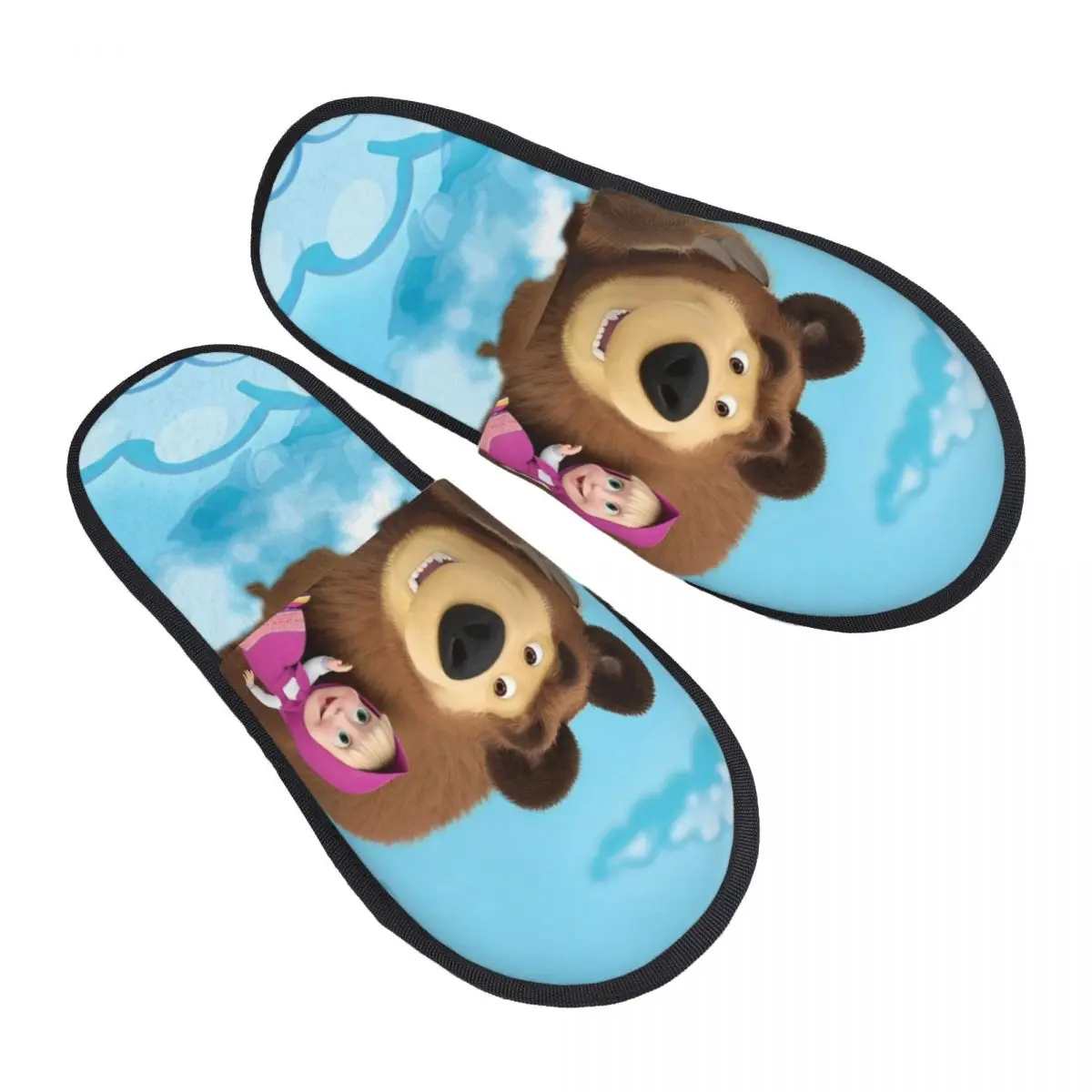 Cute Cartoon M-Masha And Bear Plush Slippers Bedroom Soft Household Fur Slides Slippers Non-slip