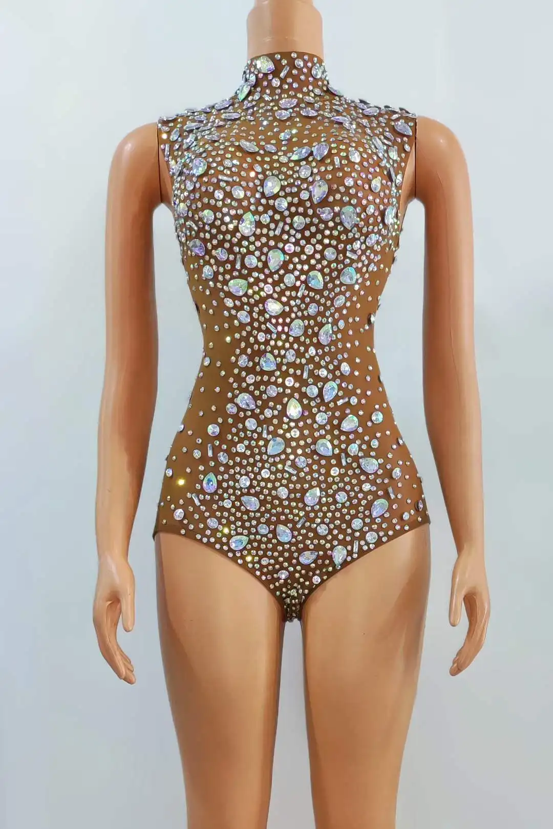 Body sin mangas con diamantes de imitación y purpurina para mujer, traje de escenario Drag Queen, bailarina, cantante, trajes de cuerpo sexys 2025