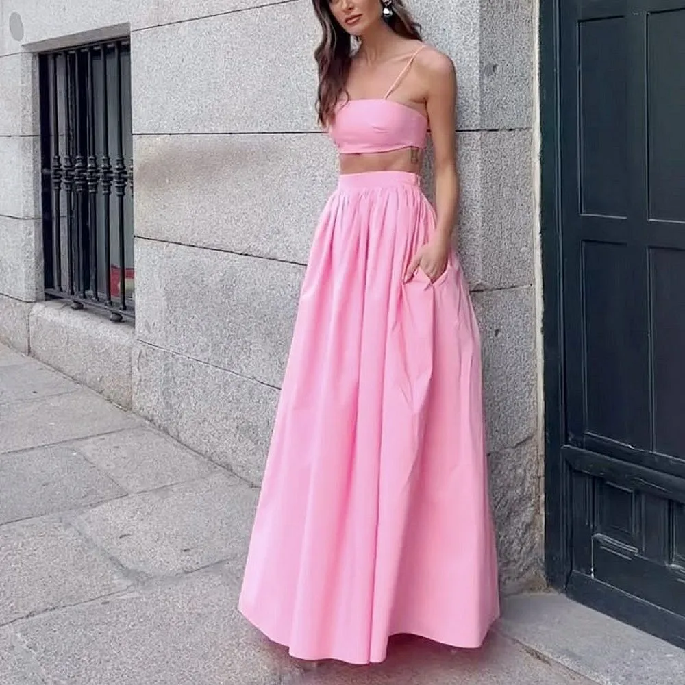 Bebê rosa longo saias femininas com bolsos drapeado cetim feminino maxi saia meninas casamento convidado festa inferior