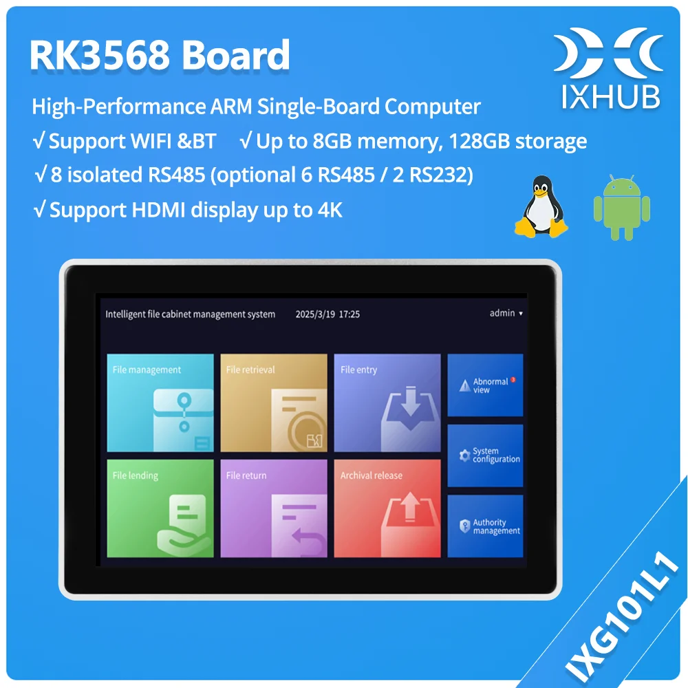 

IXHUB Rockchip RK3568 8-Way RS485 4-way Gigabit LAN Industrial Computer WiFi BT 8G RAM 128G ROM All in one Ubuntu Debian Android
