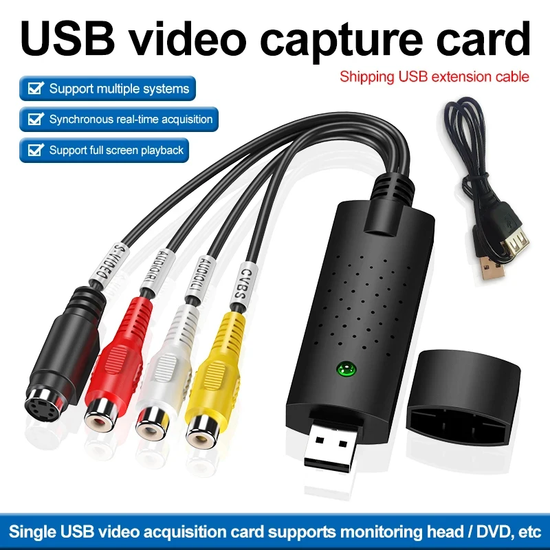 USB Audio Video Capture Card Adapter with USB Cable USB 2.0 to RCA Video Capture Converter For TV DVD VHS Capture Device