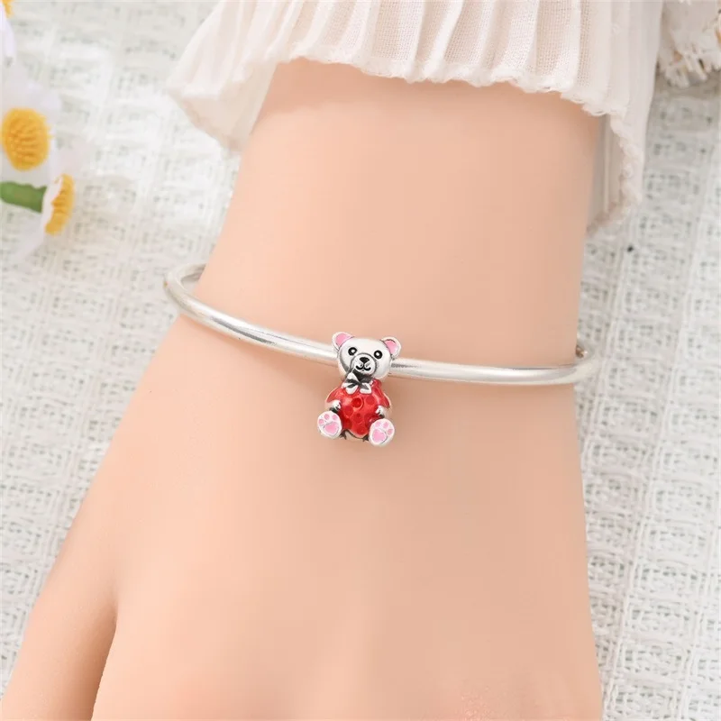 

2026 New 925 Sterling Silver Little Bear Strawberry Charms Bead Fit 3mm Original Bracelet DIY Women Fine Birthday Jewelry Gifts