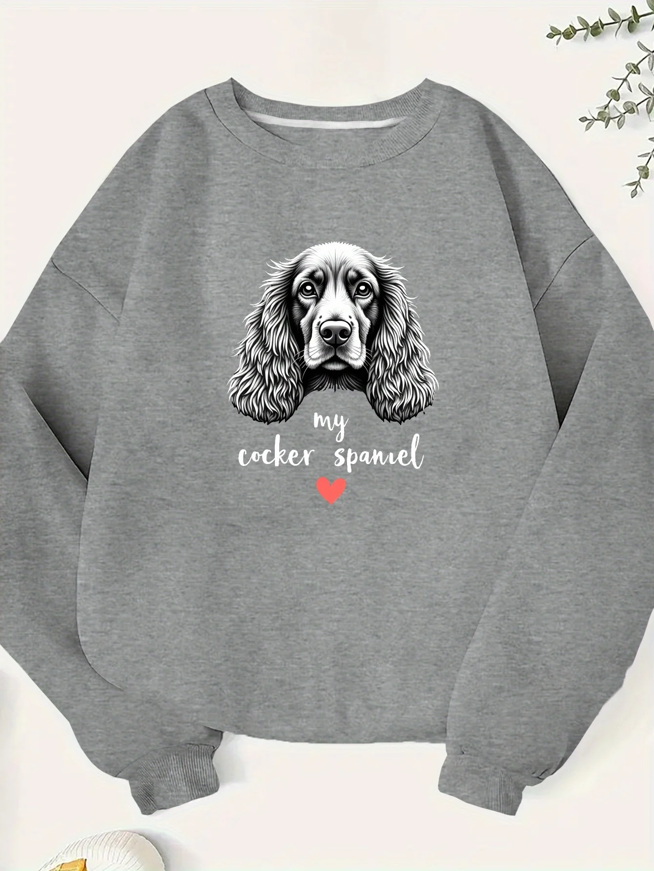 

Women's Cocker Spaniel Dog Lover Graphic Print Sweatshirt - Grey Crew Neck Casual Pullover, Machine Washable Fall & Spring Top
