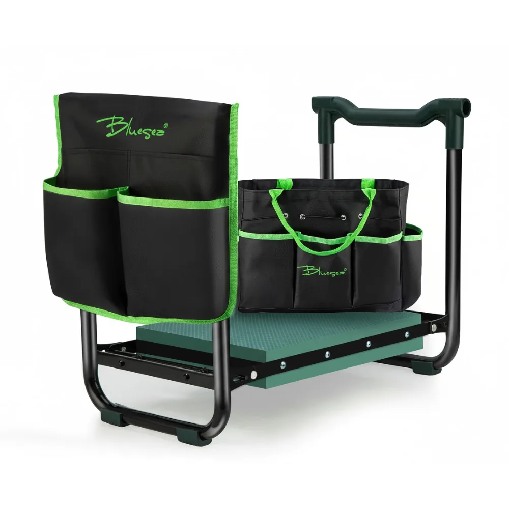 

2-in-1 Foldable Garden Kneeler Seat with Tool Pouch - Heavy Duty Stool & Thick Pad for Seniors Women Planting