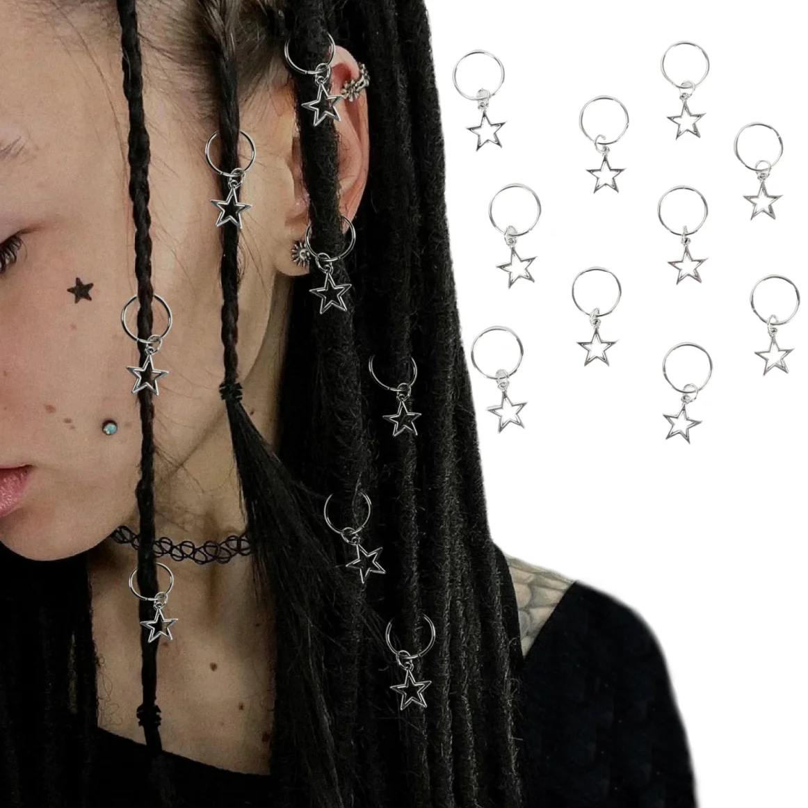 10 قطعة/المجموعة شكل نجمة حلقة الشعر المعدنية ، المجدل الخرز الشعر جديلة DIY قلادة إكسسوارات الشعر الأصفاد المعدنية الديكور/الإكسسوارات #5