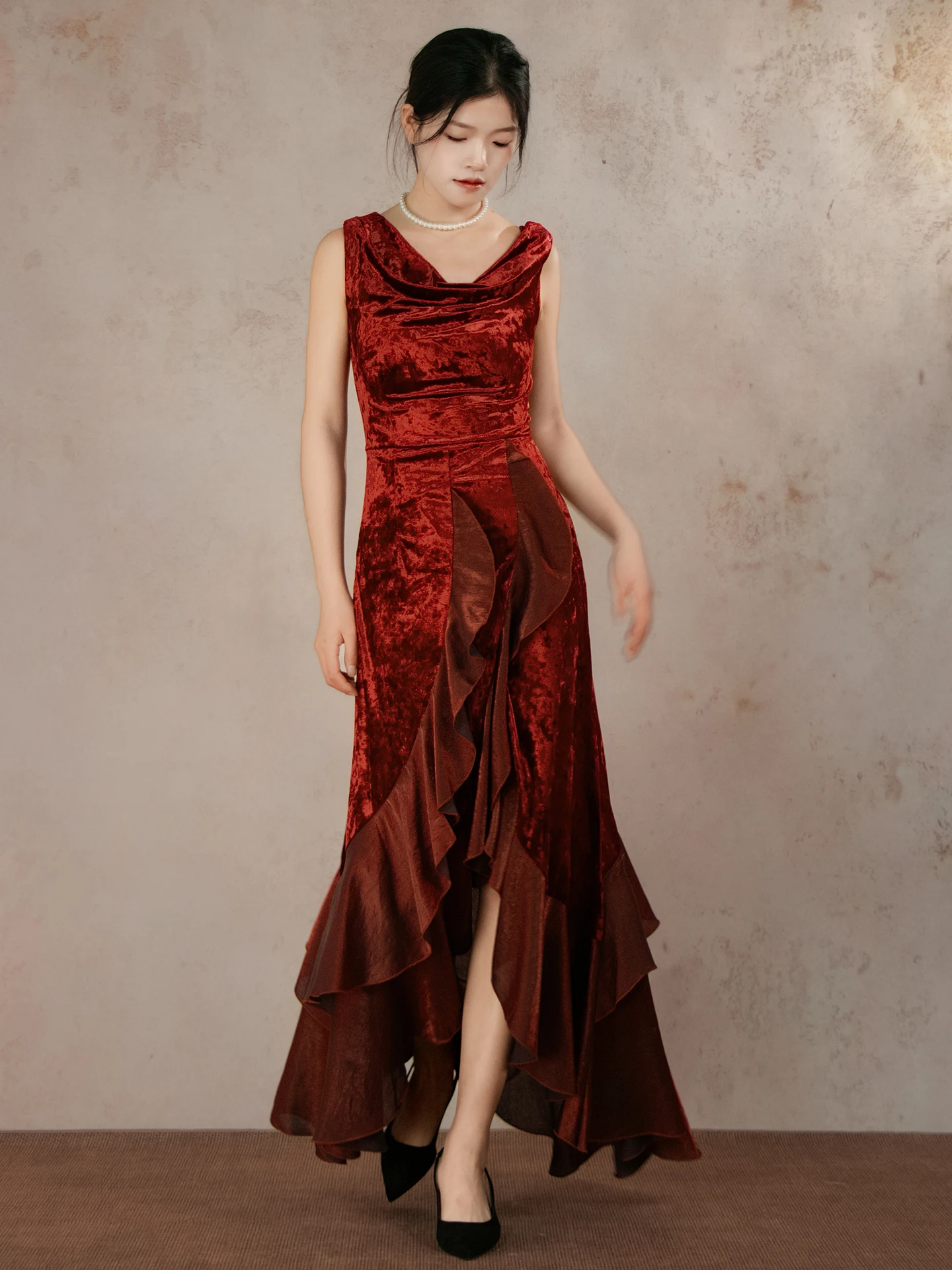 

Ele Vintage Velvet Long Dr Women's Asymmetrical Lightweight Ceremony Skirt Dr l Waist A-Line Autumn Winter