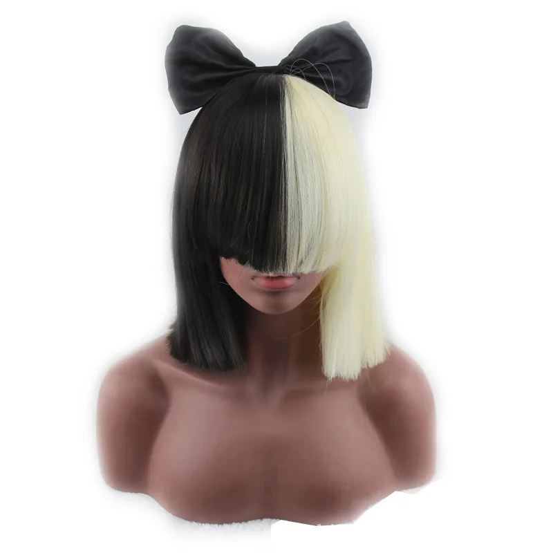 Hot Sale in Europe and America Sia Star Singer Same Style This Is Acting Black Light Gold Mixed Color Cos Wig Cosplay