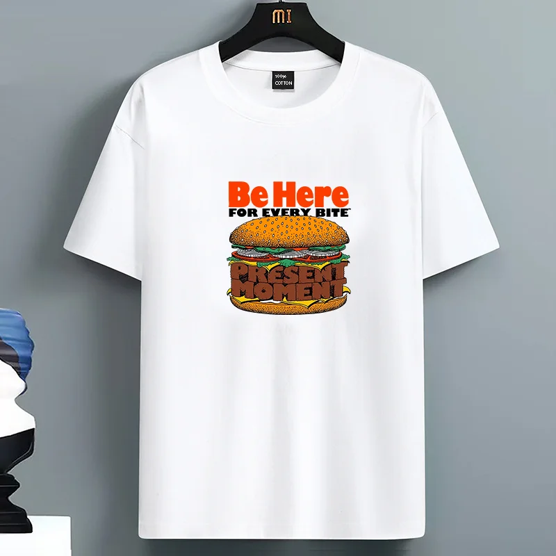

For Men's Summer 100 cotton Fashionable Casual Loose Plus Size Hamburger Pattern Printed Sports Round Neck Short Sleeved T-shirt