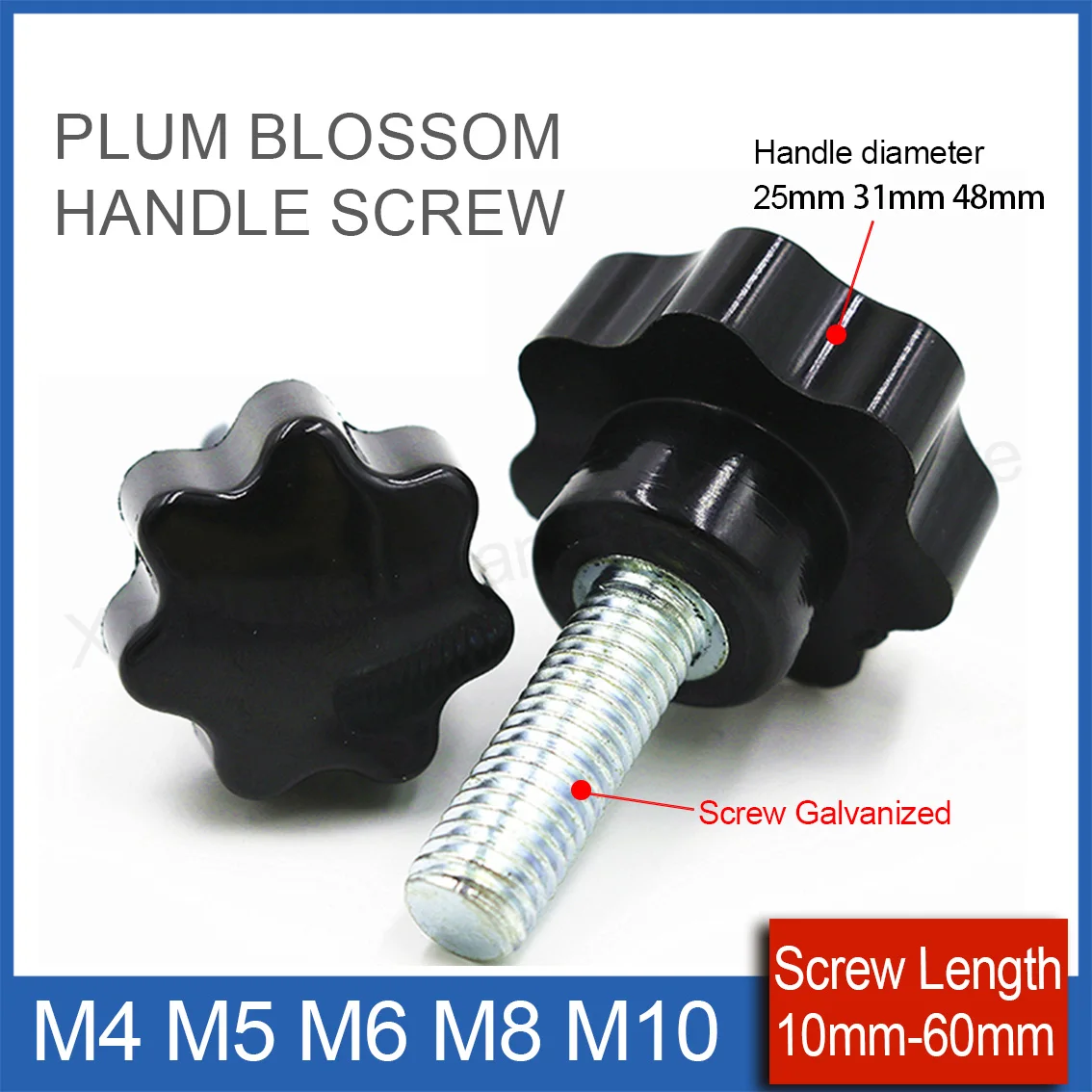 1-10Pcs M4 M5 M6 M8 Plum Blossom Handle Screw D25 D31 D48 Bakelite Hand Screw Bolt Knob Screw Length 10/12/15/16/20mm-60mm ﻿