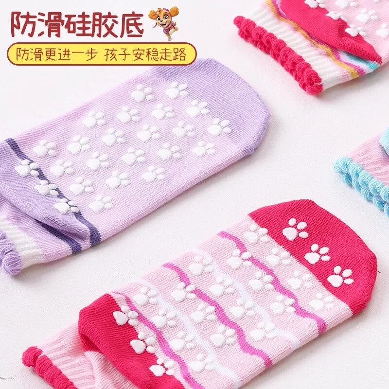 4pairs Genuine Paw Patrol Kids Cotton Non Slip Sock Baby Socks Everest Skye Girl\'s Cartoon Model Children Indoor Sock