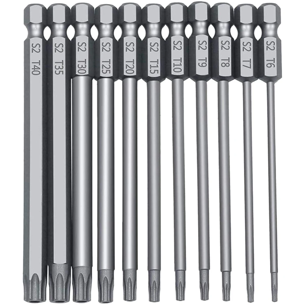 11PCS 75/100mm S2 Alloy Steel Torx Screwdriver Bits Tool Set 1/4 Hex Torx Socket Set Handle Tools Electric Screw Driver Set