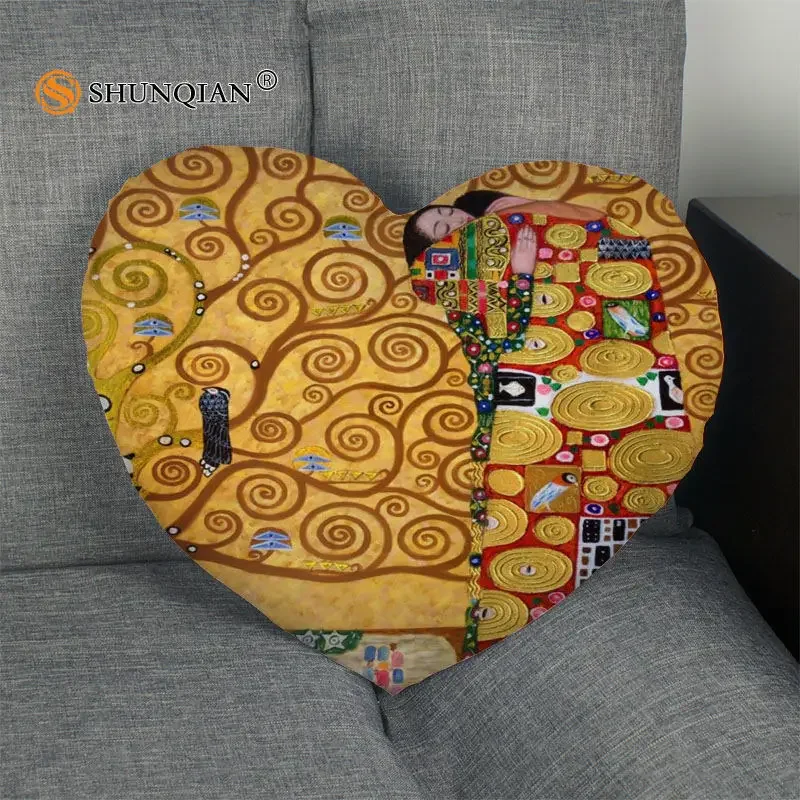 Gustav Klimt The Kiss Heart Shape Pillow Cover Size 41x36cm,47x42cm Custom Zipper Pillow Cases New Year's Pillowcase Decorative