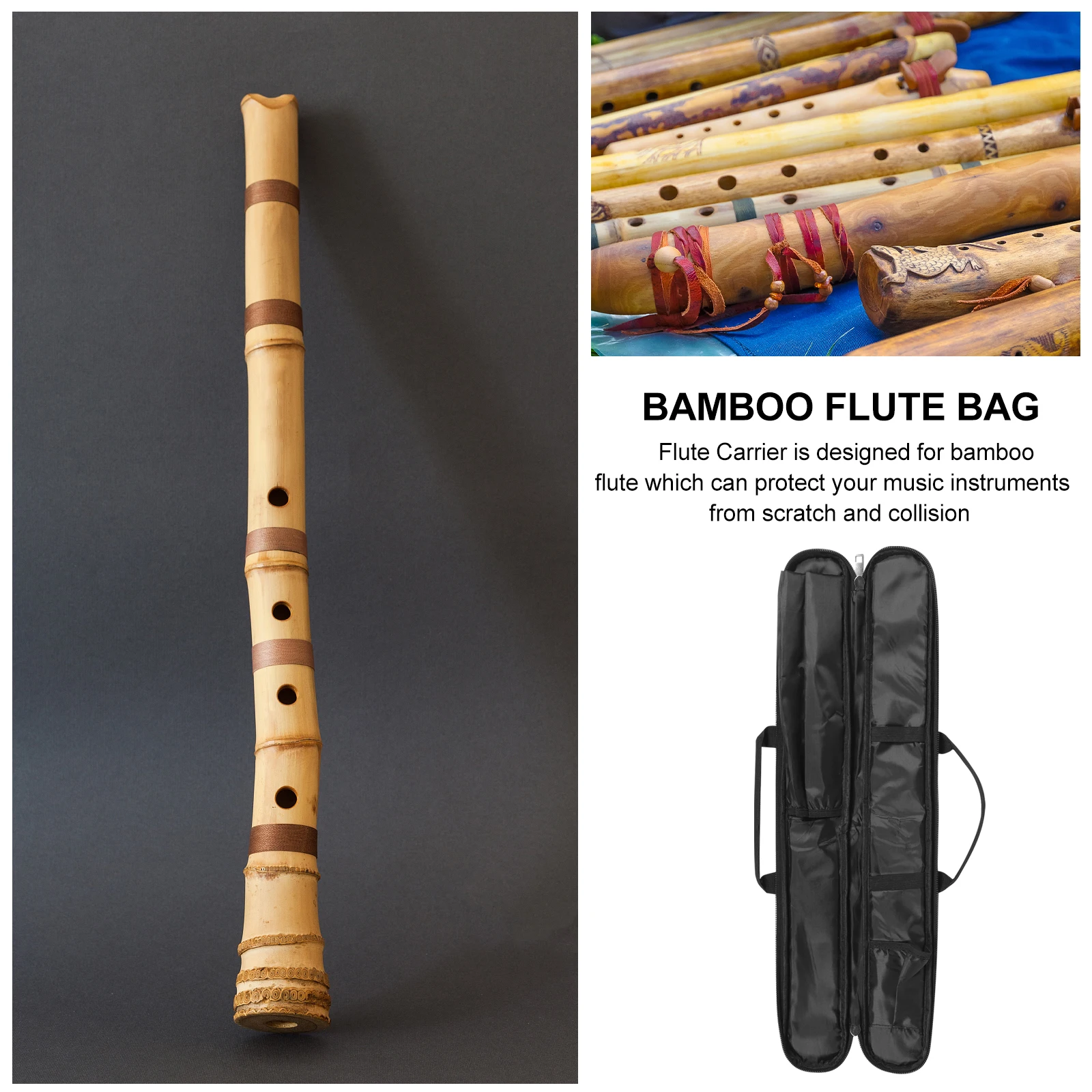 

Bamboo Flute Organizer Professional Dizi Bag Waterproof Storage Case for Students Simple Portable Musical Instrument