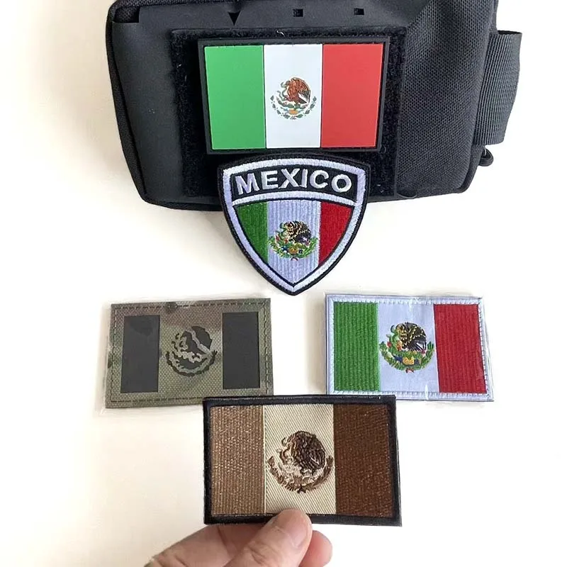 2 Stück Mexikanische Nationalflagge Adler Moral-Applikation Stickerei-Patches, PVC-Rucksack-Aufkleber, IR-reflektierende Abzeichen für Hut, Armband – Detail 5
