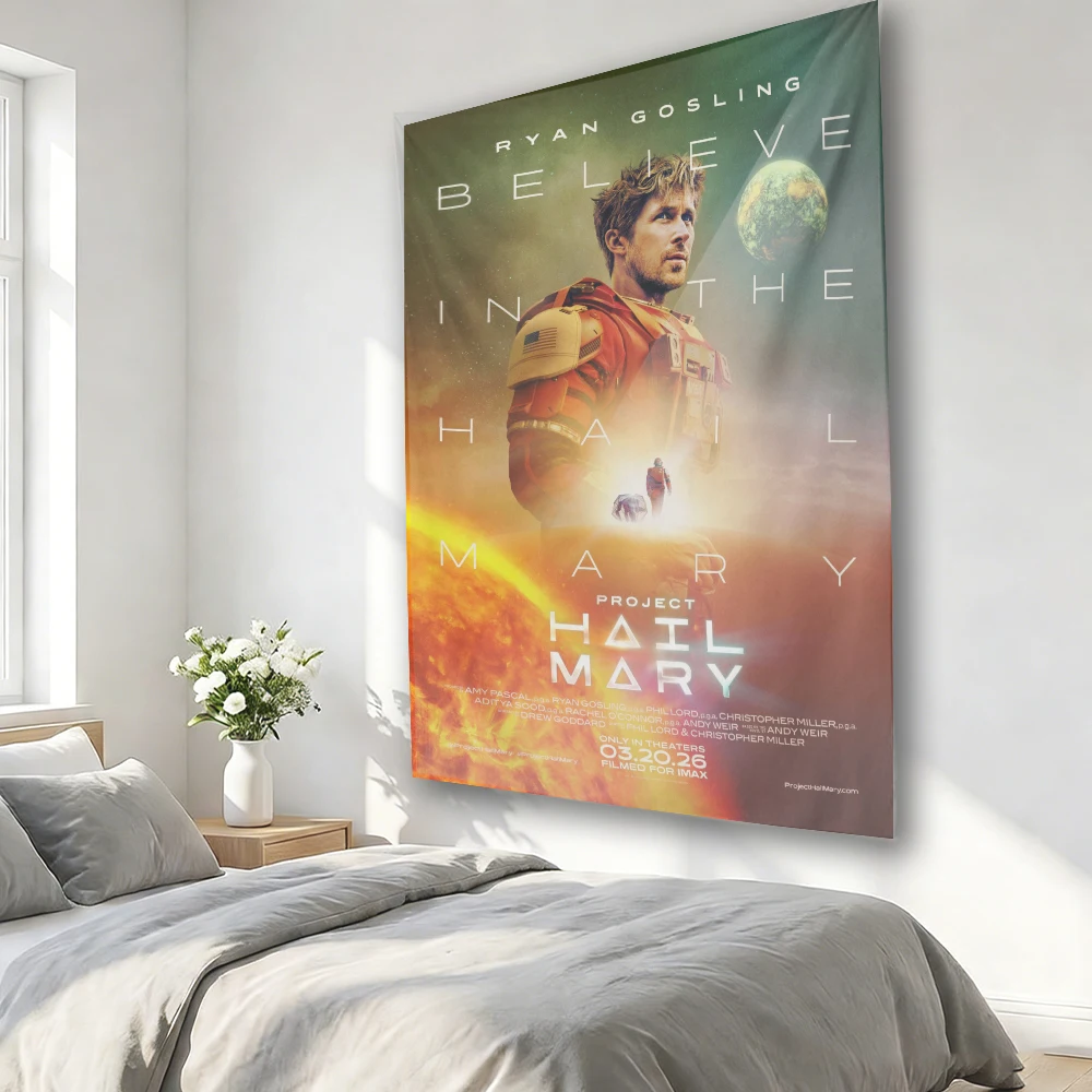 1PC Project Hail Mary Movie Poster Tapestry, Ryan Gosling Sci-Fi Wall Hanging, Space Astronaut Decor for Bedroom Dorm