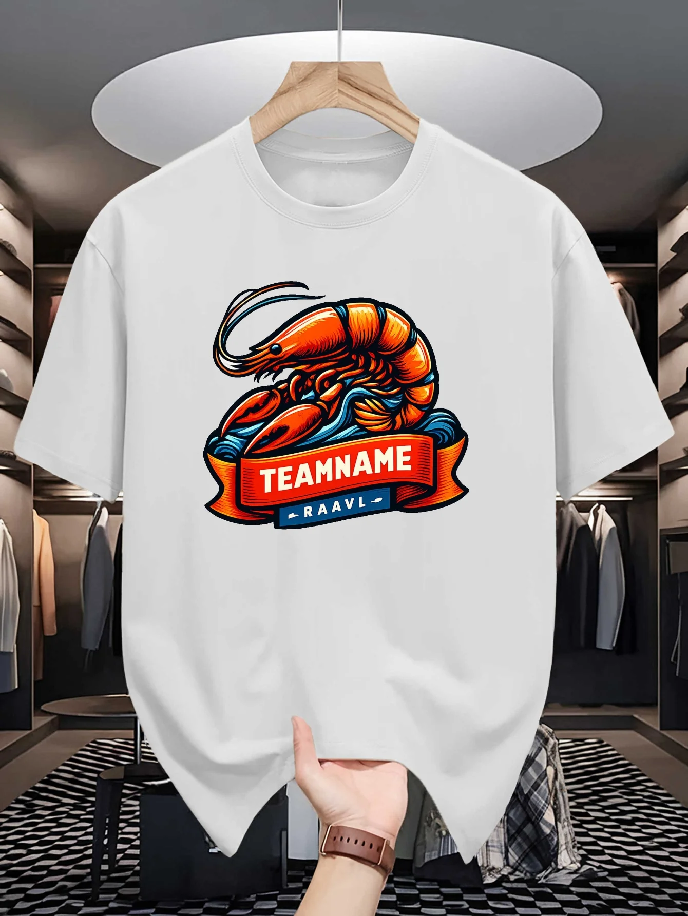 Retro Lobster Crayfish Badge Graphic Mens Crew Neck T Shirt Sea Creature Seafood Art Print Short Sleeve Casual Cotton Daily Tops