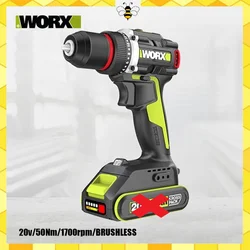 Worx WU173 Wireless Dual Speed Drill Rechargeable Brushless 20v 50Nm 1900rpm 18+1 Torque Adjustable Share Green Battery Platform