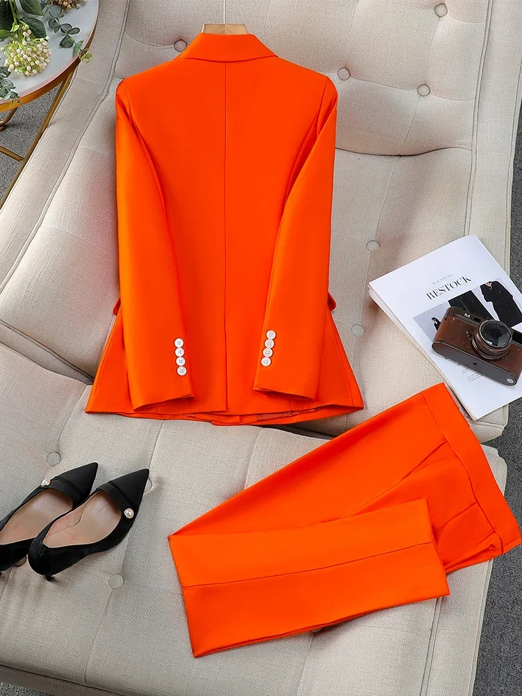 Autumn Women Vest Blazer and Pant Suit Pink Navy Orange Office Ladies Business Work Career Wear Formal 3 Pieces Set JJ1039