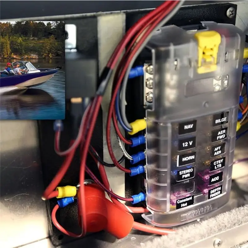 Multi-Purpose 1 Piece Car Boat Fuse Box Holder Gray Plastic 32V100A 12 Circuit With Ground And Cover