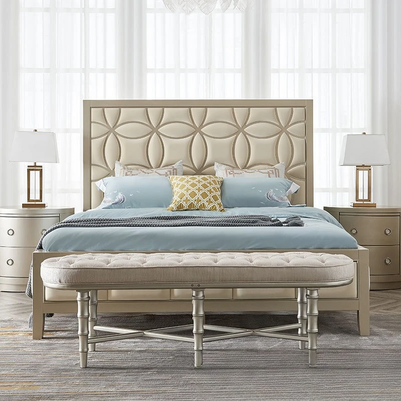 luxury bed high-end, luxury master bedroom American 2-meter bed, champagne gold simple girl, double modern light luxury bed