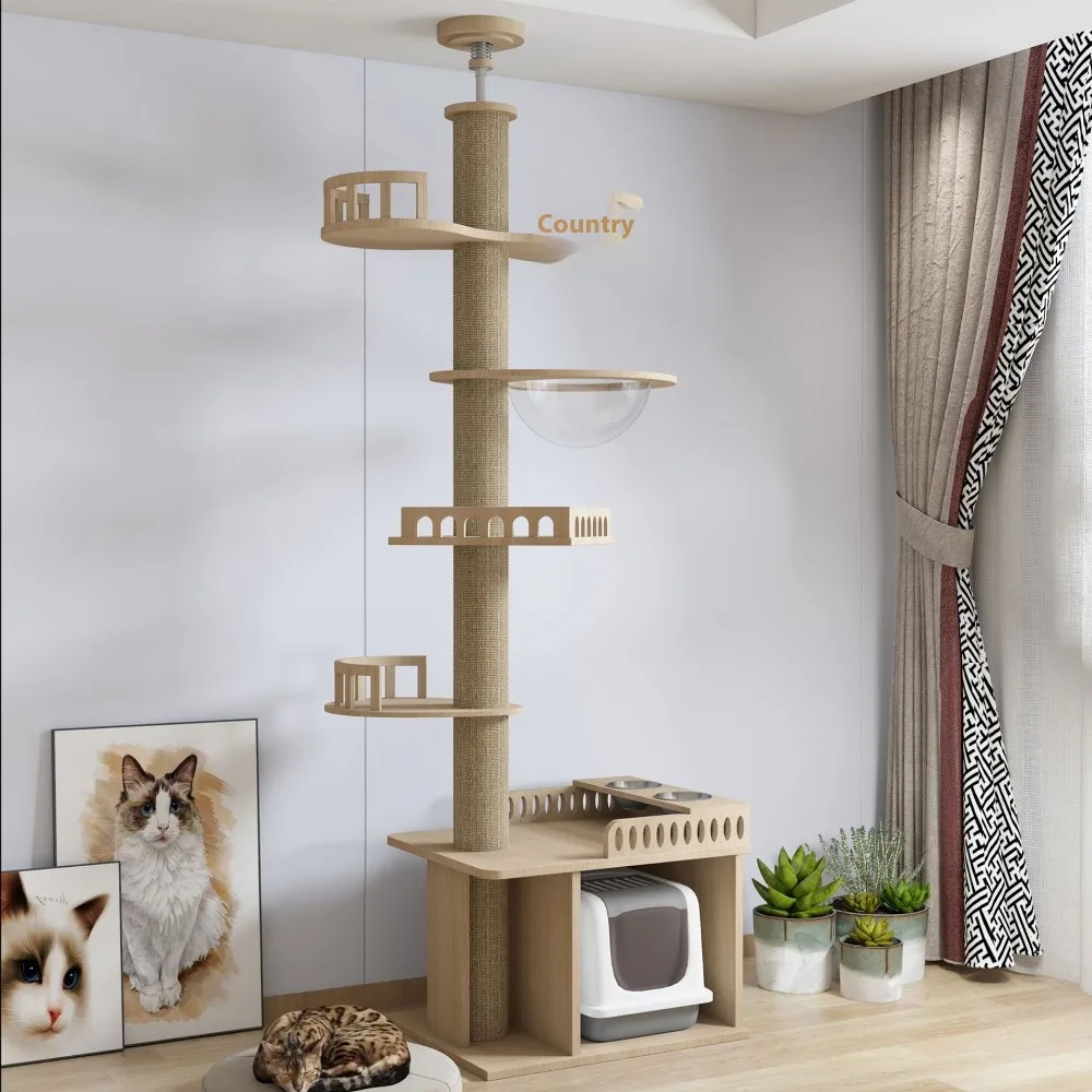 Cat Tree Floor To Ceiling Cat Tower Climbing Multifunction Kitten Trees Tower Floor to Ceiling Cats Multi-Level Condo Adjustable