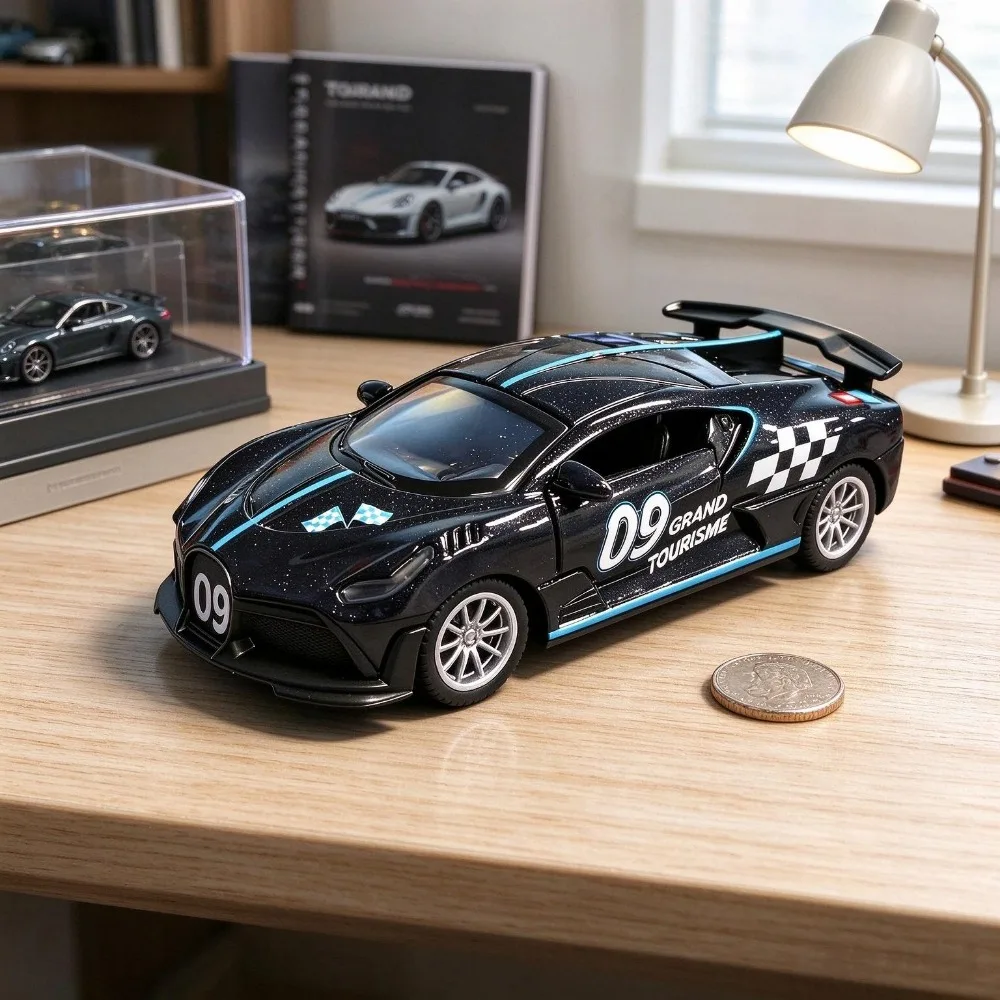 Modelo de coche deportivo a escala 1:36, con puertas que se abren, pintura de competición realista, hecho de aleación, ideal como objeto de colección y para exhibir, un regalo perfecto para los amantes de los coches.