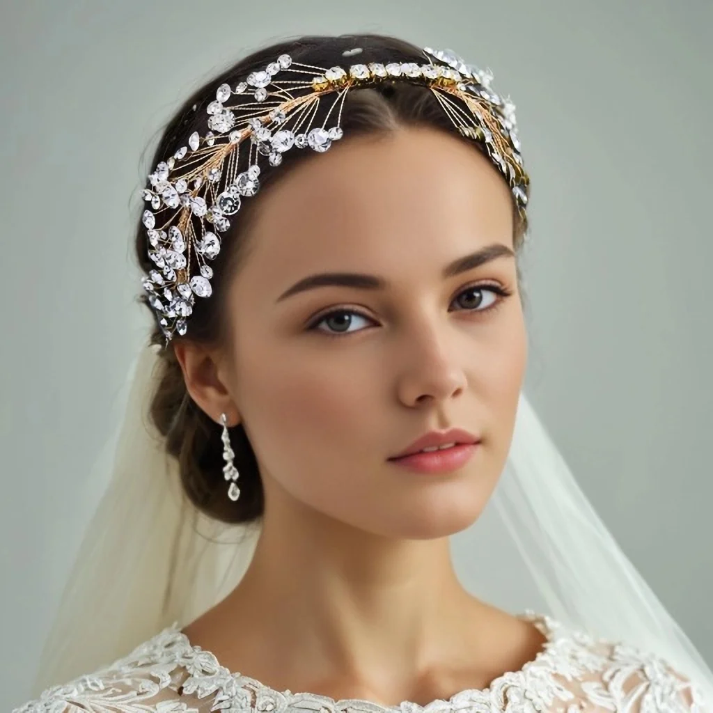 Bride Rhinestone Gold Color Hair Hoop Wedding Ornaments for Bride Braids Headbands Elegant Woman Hair Party Accessories HP667