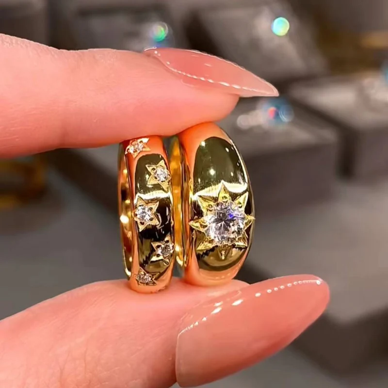 

Eight Pointed Star Studded Zircon Ring for Women Light Luxury High-end Sunflower Index Finger Rings Exquisite Gold Plating Ring