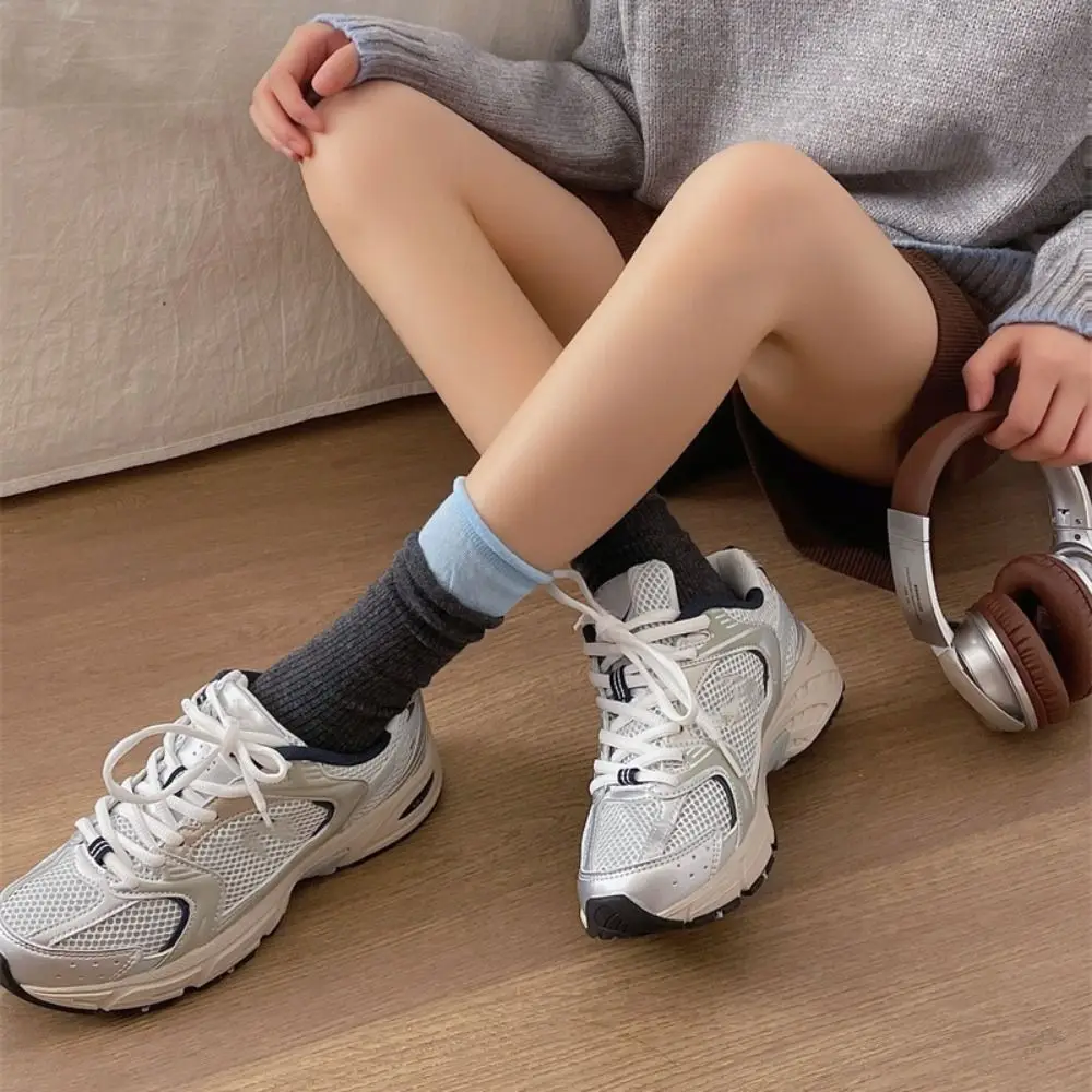 تدفئة الساق الأنجورا الأحمر اللون المتطابقة جوارب سلس دون عظام منتصف العجل الجوارب القطن الخالص الأوسط جوارب أنبوبية لوليتا فتاة #3