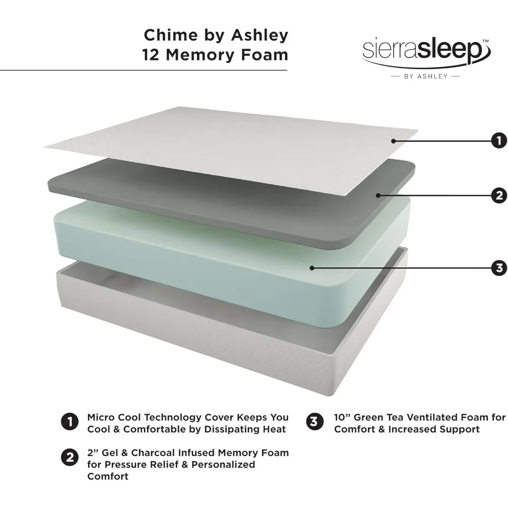 Full Size Chime 12 Inch Medium Firm Memory Foam Mattress with Green Tea & Charcoal Gel Mattress