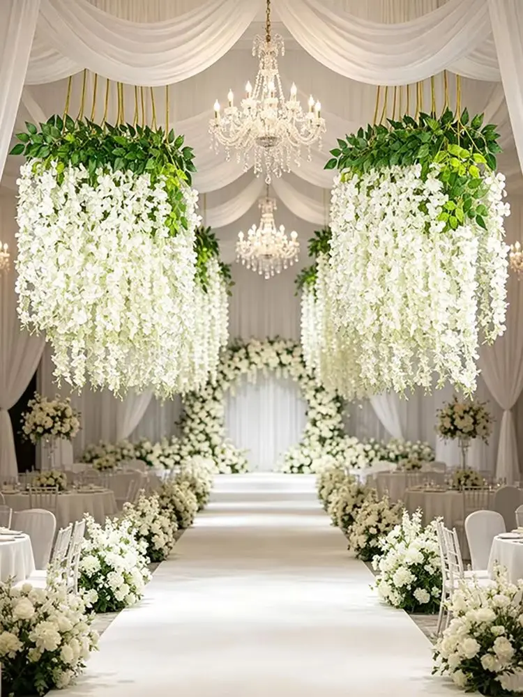 12 Stück Künstliche Glyzinien-Blumengirlande Hängende Dekoration für Außenbereich Hochzeit Garten Bogen Heim Party Deko Künstliche Blumenranke