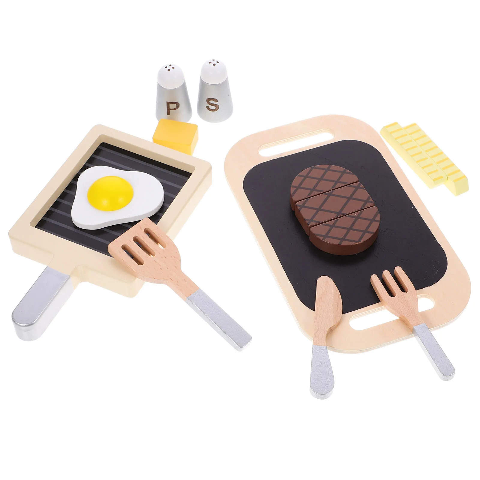 1Set Houten Nep Voedsel Speeltoestel Biefstuk Gebakken Ei Simulatie Keuken Accessoires Kids Fantasiespel Games Bevorderen Hersenontwikkeling