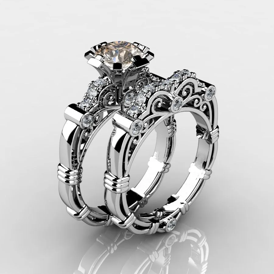 Vintage Flower Ring sets Gold Filled Filled AAAAA cz Promise Wedding Band Rings for Women Bridal Finger Party Jewelry