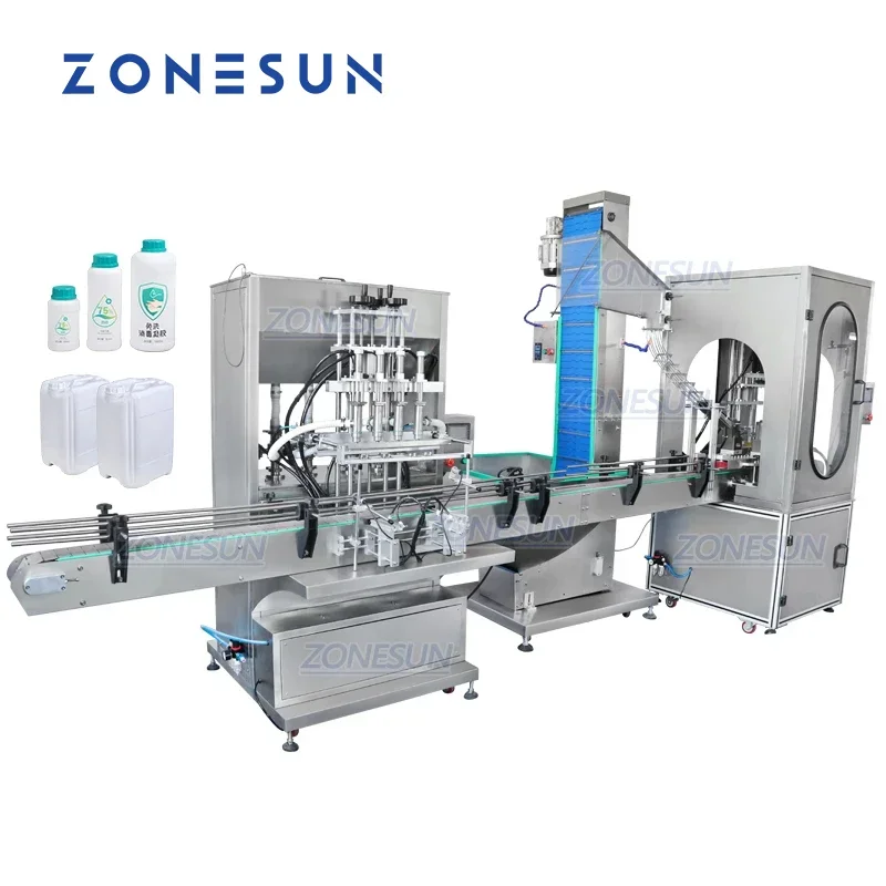 ZONESUN Automatic F-style Cream Lotion Paste Liquid Filling and Capping Machine With Cap Feeder Production Line