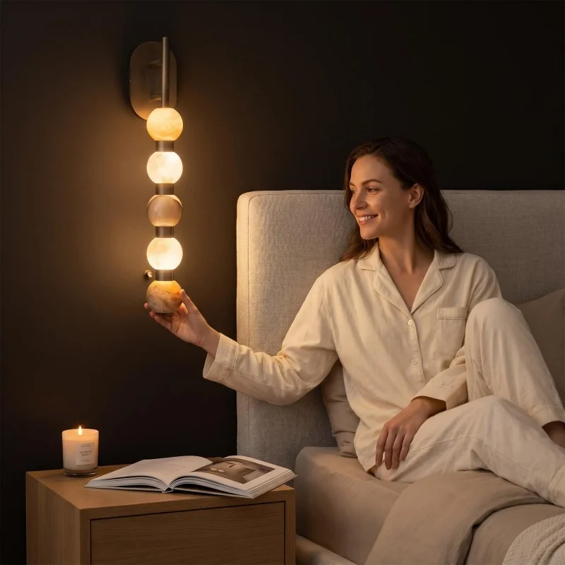 Natural alabaster wall lamp, multi-spherical metal wall lamp