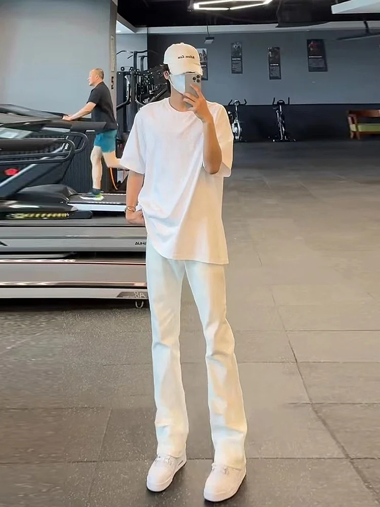 

Cleanfit White Skinny Jeans Men's Summer Thin High Waist Straight Leg Lengthening American High Street Sle Casual Jeans
