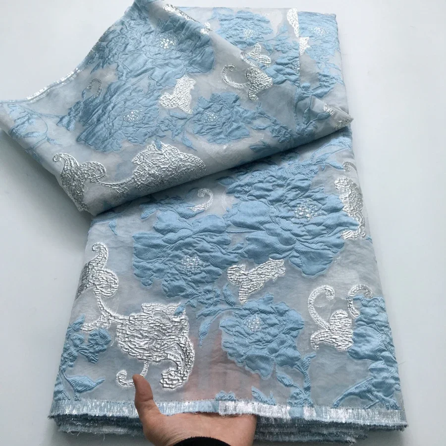 

5Yards African French Brocade Lace Fabric Organza Gilding Nigerian Jacquard Cloth for Women Elegant Dress