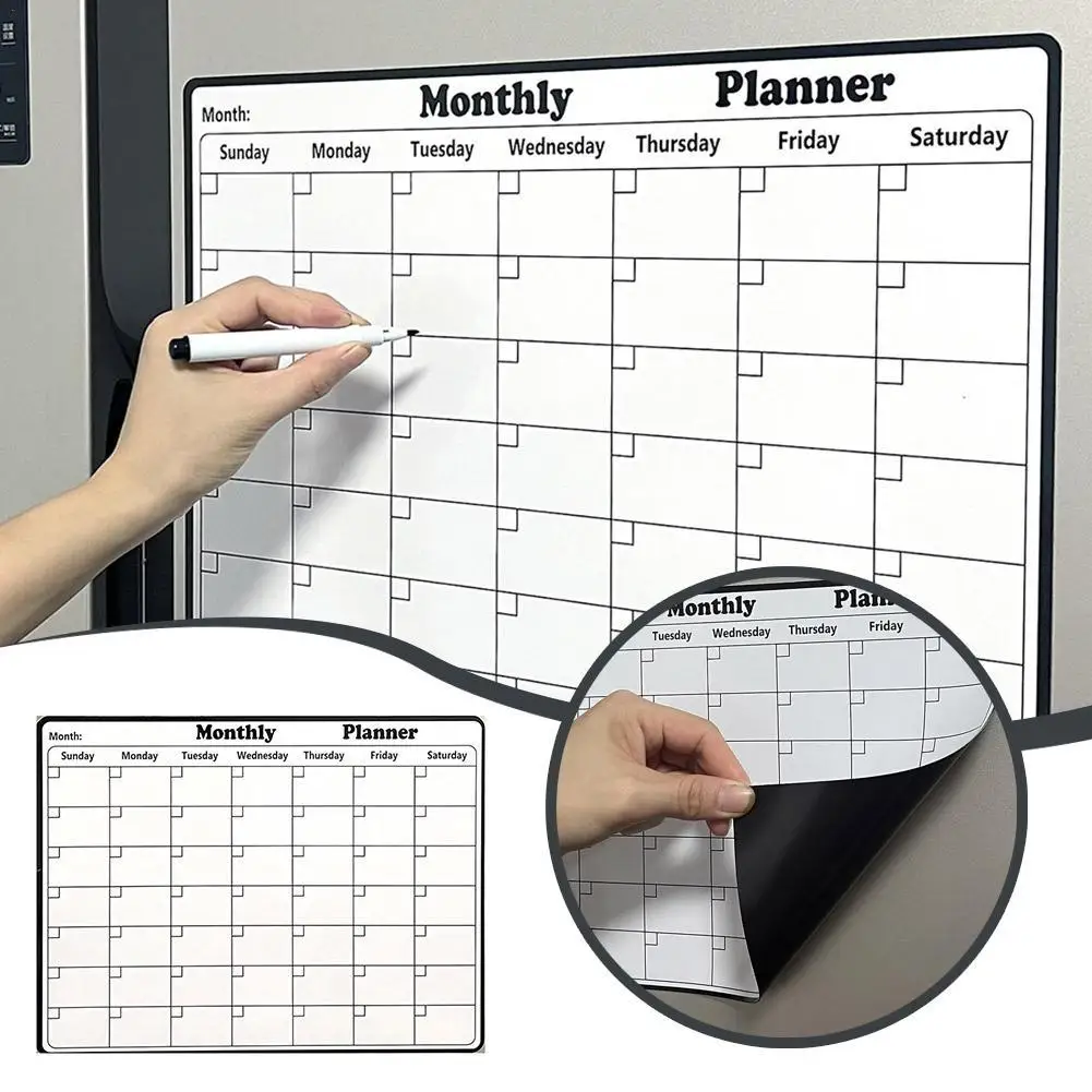 Stylish Magnetic Dry Erase Calendar Whiteboard Magnetic Refrigerator Sticker Weekly Monthly Planner Schedule Message Board