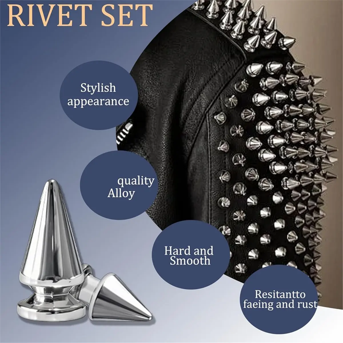 618 Mega Sale 455 Pcs Punk Spikes and Studs Kit, 10 Sizes Metal Cone and Square Studs for Clothing and Leathercraft