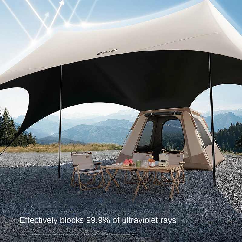 Quick Setup Tent and Hexagonal Canopy 2-in-1 Two-Door ,Two-Window Black‑Coated Fully Light-Blocking Camping and Overnight Gear