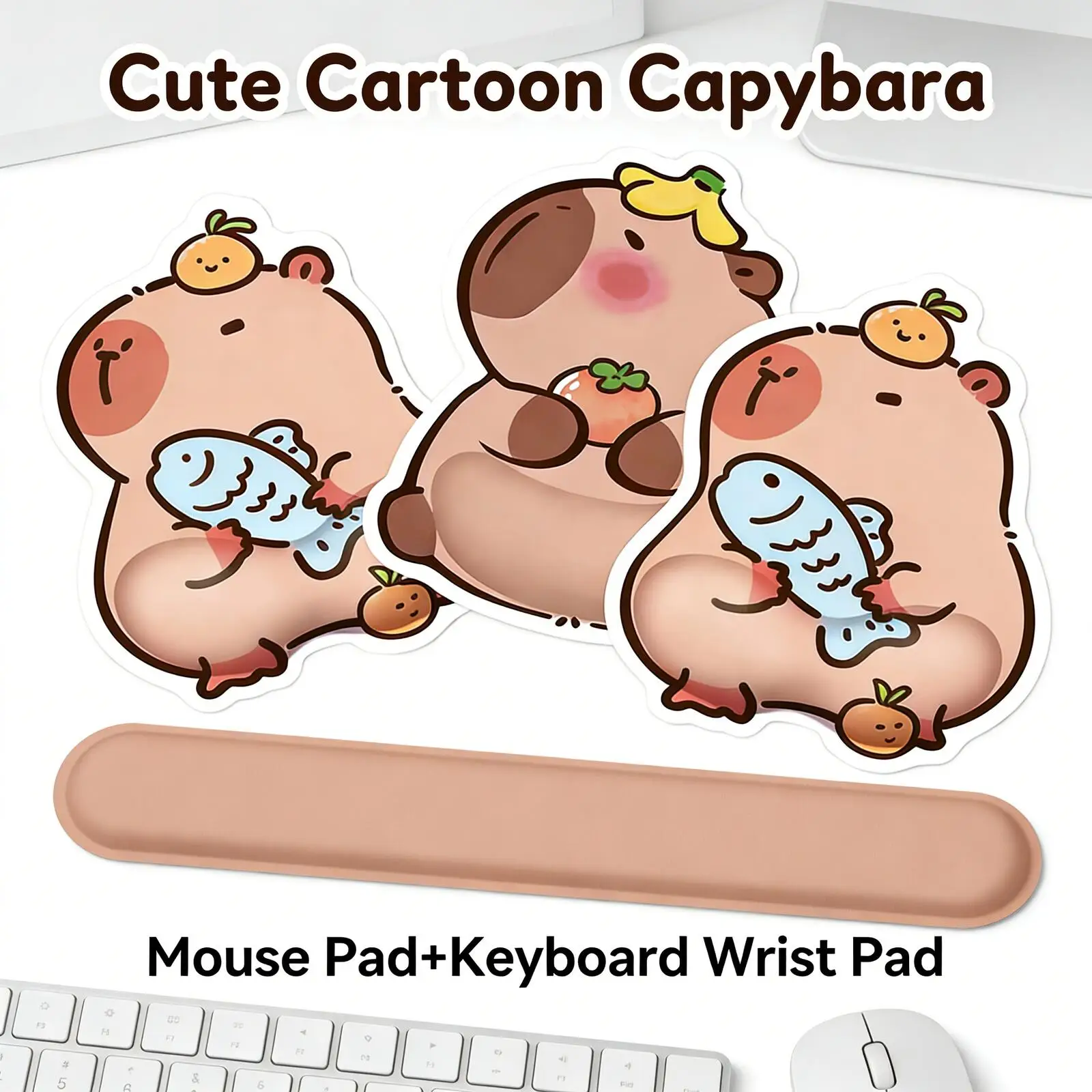 

Kwaii Capybara Cartoon Ergonomic Mouse Pad Keyboard Wrist Pad Memory Foam Slow Rebound Anti-Slip for Home Office Gaming Gift